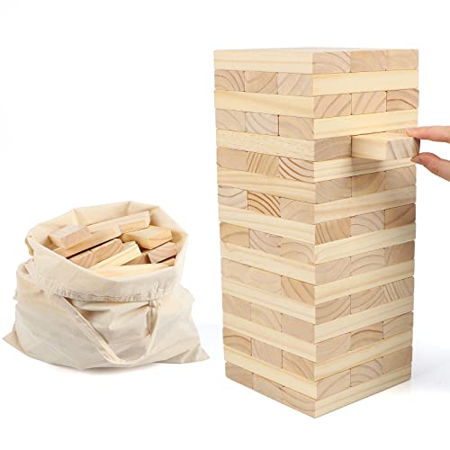 KABENFIS 54 PCS Großes hölzernes Stapelspielzeug-Bausteine-Turm-Spiel mit Aufbewahrungstasche von KABENFIS