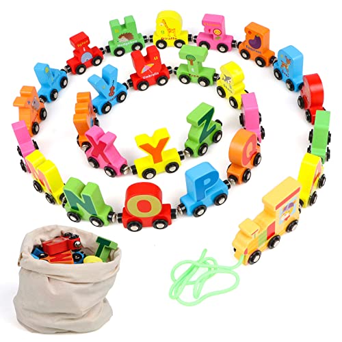 KABENFIS Hölzernes Schleppen Alphabet Zug Set 27PCS Magnetische Zug Auto Spielzeug von KABENFIS