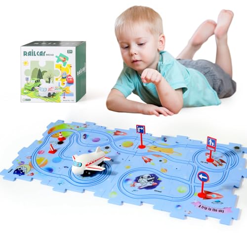 KADAYAYA Puzzle Spielzeugauto Spielset Puzzle Schienen Spielzeugset für Kinder 4-6 Jahren Puzzle Spielzeugauto mit Rennfahrzeug für Jungen Mädchen 3-5 Jahren Geschenk Jungen Mädchen 3 4 5 6 von KADAYAYA