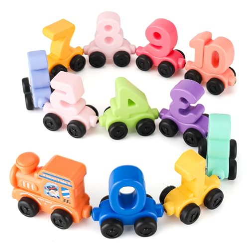 KADAYAYA Züge Spielzeug Set mit Zahl Zug Set für Kinder Magnetischer Zug Spielzeugauto Plastik Zahl Eisenbahn Spielzeug Montessori Lernspielzeug Geschenke für Jungen Mädchen 3 4 5 6 Jahre von KADAYAYA