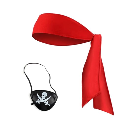 KADSXIYA Cosplay Piraten Kopfschmuck Pirat Kopfbedeckung Haarreifen Schädel Augenklappe Hut Set von KADSXIYA