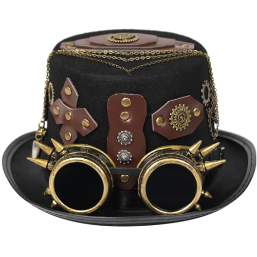 KADSXIYA Gothic Zylinder Dame mit eleganten Zahnrädern Brillenkette Kopfbedeckung Cosers Kostüm Accessoires für Industriezeitalter von KADSXIYA