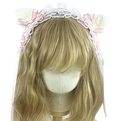 KADSXIYA Lolita Haarreif Elegant für Katze Ohr Form Hairhoop mit Plissee Spitze für Cospla von KADSXIYA