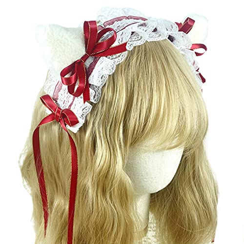 KADSXIYA Lolita Haarreif Elegant für Katze Ohr Form Hairhoop mit Plissee Spitze für Cospla von KADSXIYA