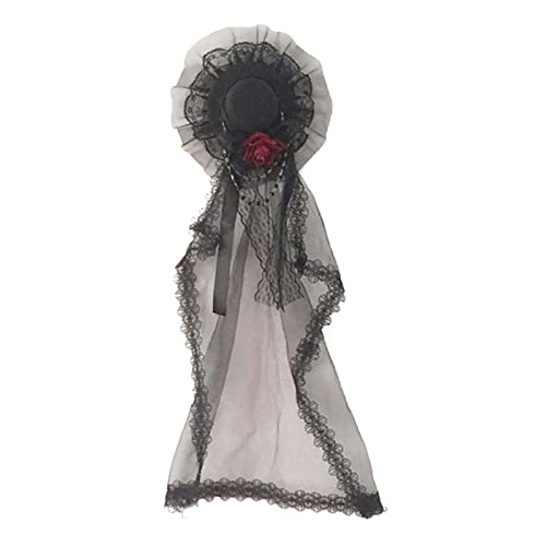 KADSXIYA Spitzen-Brautschleier, Lolita-Hut, Halloween, Gothic, Kopfbedeckung, schwarzer Schleier, kleiner Hut von KADSXIYA