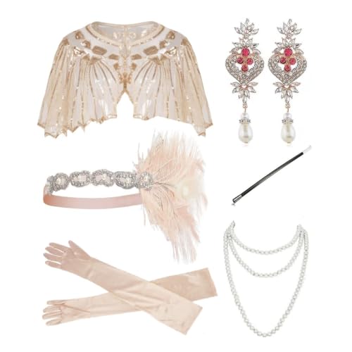 KADSXIYA Vintage Flapper Kostüm 1920er Jahre Frauen Great-Gatsby Kopfschmuck Halskette Schal Set von KADSXIYA