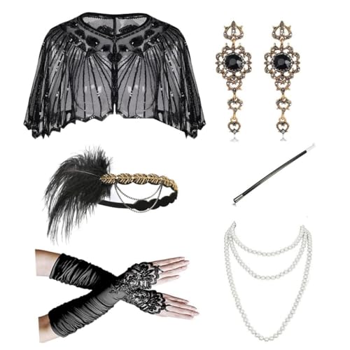 KADSXIYA Vintage Flapper Kostüm 1920er Jahre Frauen Great-Gatsby Kopfschmuck Halskette Schal Set von KADSXIYA