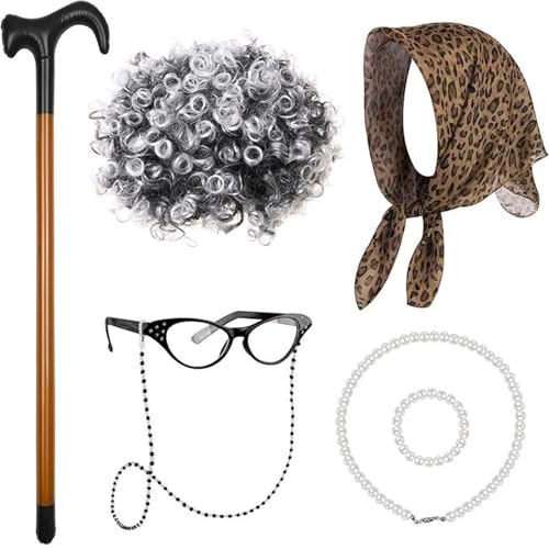 KAHDGSS 100 Jahre Oma Outfit Cosplay Perücken Mädchen Realistische alte Dame Perücken Kinder Rollenspiel für Bühnenauftritte und Partys Kinder Rollenspiel Kostüm KAHDGSS 100 Jahre Oma Outfit Cosplay Perücken Mädchen Realistische alte Dame Perücken Kinder Rollenspiel für Bühnenauftritte und Partys Kinder Rollenspiel Kostüm von KAHDGSS