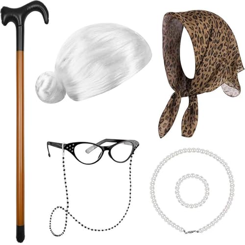 KAHDGSS 100 Jahre Oma Outfit Cosplay Perücken Mädchen Realistische alte Dame Perücken Kinder Rollenspiel für Bühnenauftritte und Partys Kinder Rollenspiel Kostüm KAHDGSS 100 Jahre Oma Outfit Cosplay Perücken Mädchen Realistische alte Dame Perücken Kinder Rollenspiel für Bühnenauftritte und Partys Kinder Rollenspiel Kostüm von KAHDGSS