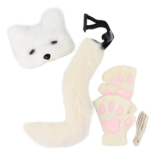 KAHDGSS 3pcs Halloween Foxes Kostüm Tierkleid Kits Enthält Plüsch Gesichtsabdeckungs Schwanzhandschuhe Für Adult Halloween Cosplay von KAHDGSS