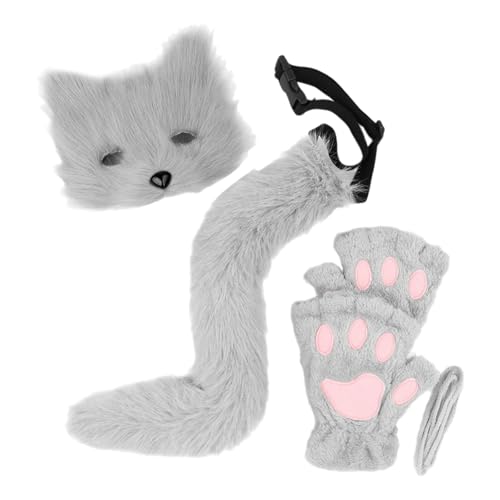 KAHDGSS 3pcs Halloween Foxes Kostüm Tierkleid Kits Enthält Plüsch Gesichtsabdeckungs Schwanzhandschuhe Für Adult Halloween Cosplay von KAHDGSS