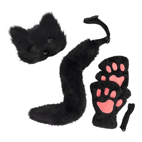 KAHDGSS 3pcs Halloween Foxes Kostüm Tierkleid Kits Enthält Plüsch Gesichtsabdeckungs Schwanzhandschuhe Für Adult Halloween Cosplay von KAHDGSS