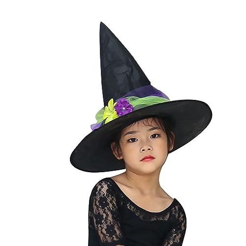 KAHDGSS Halloween Hexe Zauberer Hut Karneval Party Kopfbedeckung mit Garn/Blume Teufel Cosplay Requisiten für Kinder Mädchen Jungen von KAHDGSS