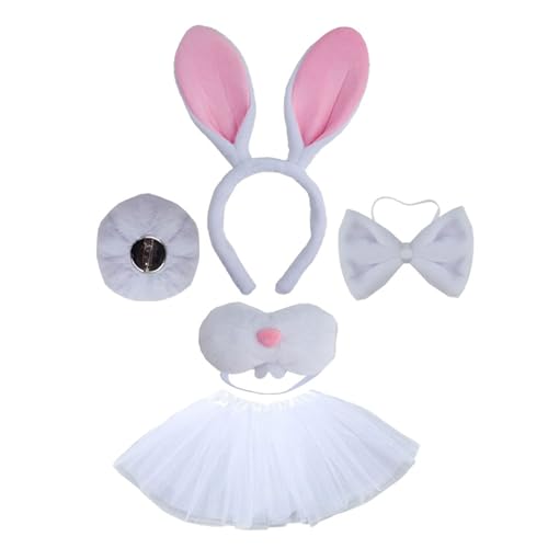 KAHDGSS Hasen-Kostüm-Set, Ohren, Schwanz, Fliege, Handschuh, Tutus, Tier-Kostüm, Zubehör für Kinder, Halloween, Cosplays, Requisiten von KAHDGSS