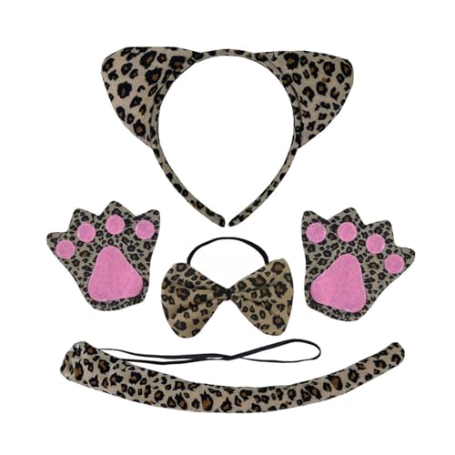 KAHDGSS Katzenkostüm Mit Katzenschwanz Fliege Handschuh Und Stirnband Halloween Tierkostüm Outfit Für Kinder Und Frauen Halloween Cosplay von KAHDGSS