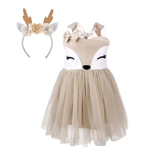 KAHDGSS Kid Christmas Elch Kleid Kostüm Halloween Hirschkostüm Mit Kleid Stirnband Für Mädchen Weihnachten Geburtstag Halloween Cosplay von KAHDGSS