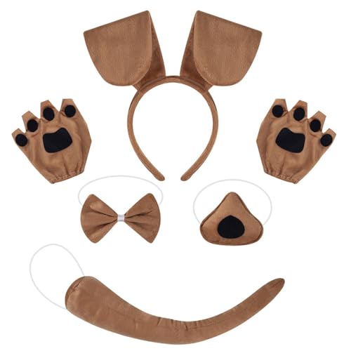 KAHDGSS Kid Dog Kostüm Set Gehören Hundeohrstirnbandhund Hunde Hunde Nase Bowtie Rock Halloween Hund Outfit Für Frauen Mädchen von KAHDGSS