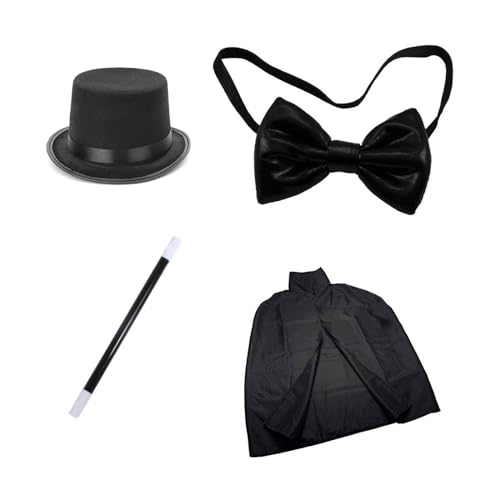 KAHDGSS Komplettes Zauberer-Kostüm-Set für Halloween-Themenpartys, Bühnenakte, Hut, Umhang, Zauberstab, Zauberer, Verkleidungs-Set, Cosplay-Requisiten-Set von KAHDGSS