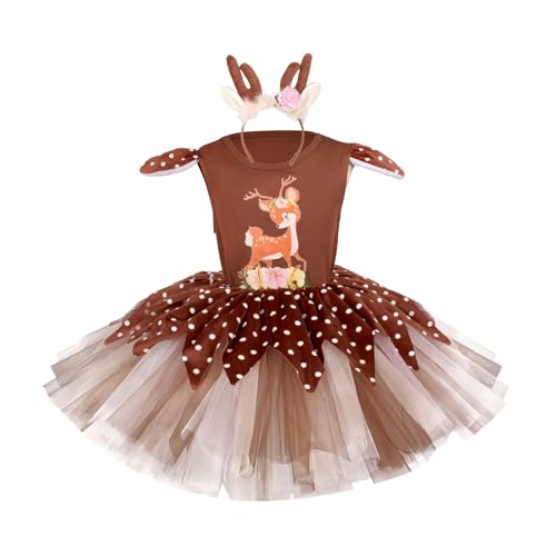 KAHDGSS Mädchen Weihnachten Hirsche Kleid Outfits Für Kinder Mädchen Weihnachten Halloween Dress Up Birthday Cosplay Enthält Kleiderstirnband von KAHDGSS