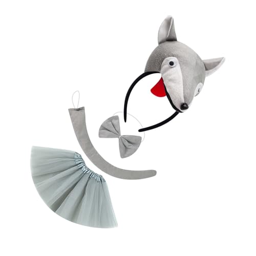 KAHDGSS Rollenspiel-Outfit für Kinder, Wolf, Schwanz, Stirnband, Fliege, Rock, Tierkostüm, Zubehör für Kinder, Halloween, Rollenspiel, Polyester-Kostüm-Set KAHDGSS Rollenspiel-Outfit für Kinder, Wolf, Schwanz, Stirnband, Fliege, Rock, Tierkostüm, Zubehör für Kinder, Halloween, Rollenspiel, Polyester-Kostüm-Set von KAHDGSS