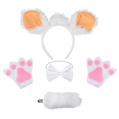 KAHDGSS Schöne Schafe Haar Hoop Set Schafe Kostüm Set Weiche Handschuhe Schafe Stirnband Plüsch Schwanz Bowtie Mesh Rock Für Halloween Party von KAHDGSS