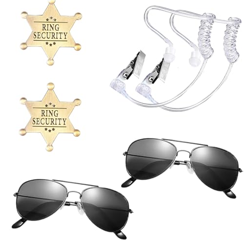 KAHDGSS Secret Agent Dress Up Outfits inklusive schwarzer Brille, Ohrhörer und Anstecknadel, Sicherheitswächter, Cosplay-Kostüm für Erwachsene von KAHDGSS