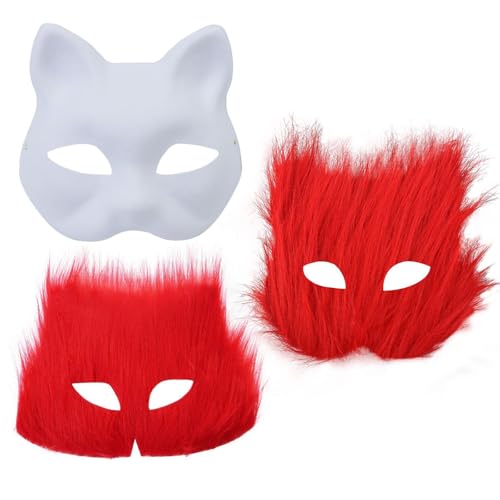 KAHDGSS Unbemalte Maskerade Maske Katzen Gesichtsmasken Set Inklusive Pelzigem Stoffbesatz Selbstklebender Stoff Für Kinder Und Erwachsene Halloween Party von KAHDGSS