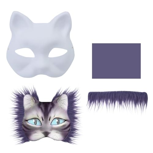 KAHDGSS Unbemalte Maskerade Maske Katzen Gesichtsmasken Set Inklusive Pelzigem Stoffbesatz Selbstklebender Stoff Für Kinder Und Erwachsene Halloween Party von KAHDGSS