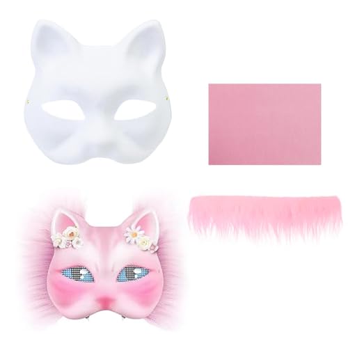 KAHDGSS Unbemalte Maskerade Maske Katzen Gesichtsmasken Set Inklusive Pelzigem Stoffbesatz Selbstklebender Stoff Für Kinder Und Erwachsene Halloween Party von KAHDGSS