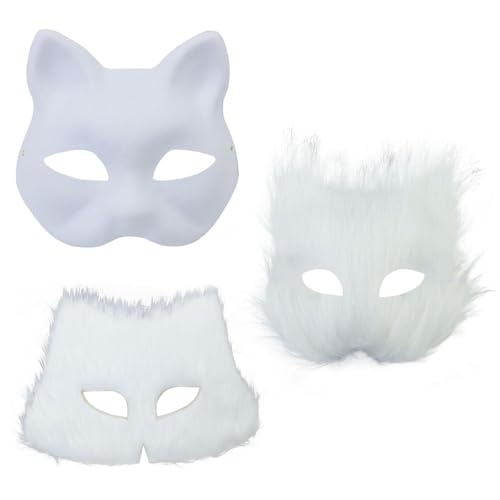 KAHDGSS Unbemalte Maskerade Maske Katzen Gesichtsmasken Set Inklusive Pelzigem Stoffbesatz Selbstklebender Stoff Für Kinder Und Erwachsene Halloween Party von KAHDGSS