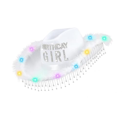 KAHDGSS Unisex Geburtstag Cowgirl Mit Glitzernden Quasten Und Farbenfrohen Blinkenden Leichten Leichten Pelz Trim Cowgirl Für Festival von KAHDGSS