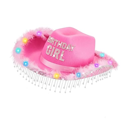 KAHDGSS Unisex Geburtstag Cowgirl Mit Glitzernden Quasten Und Farbenfrohen Blinkenden Leichten Leichten Pelz Trim Cowgirl Für Festival von KAHDGSS