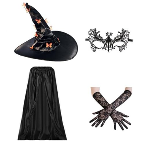 KAHDGSS Witch Cape Halloween Cosplay Kostüm Set Einschließlich Witch Eyemask Handschuhe Halloween Witch Kostüm Für Mädchen Cosplay von KAHDGSS