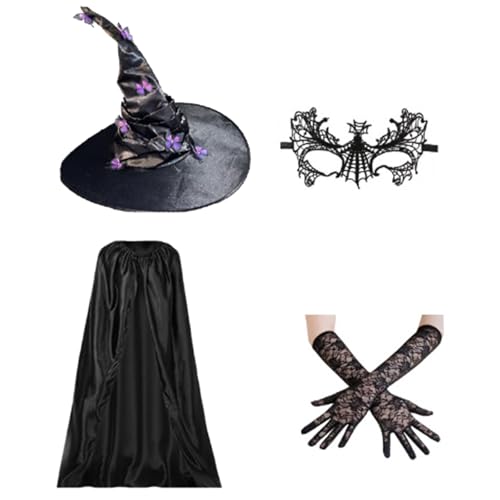 KAHDGSS Witch Cape Halloween Cosplay Kostüm Set Einschließlich Witch Eyemask Handschuhe Halloween Witch Kostüm Für Mädchen Cosplay von KAHDGSS