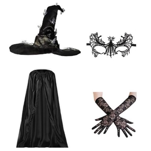 KAHDGSS Witch Cape Halloween Cosplay Kostüm Set Einschließlich Witch Eyemask Handschuhe Halloween Witch Kostüm Für Mädchen Cosplay von KAHDGSS