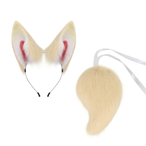 KAHDGSS Wolf Foxes Kostüm Set Plüsch Tierisches Ohrhaarband Tierschwanz Halloween Tierkostümzubehör Für Girl Cosplay von KAHDGSS