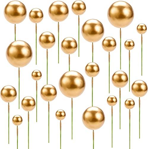 Mini Luftballons Kuchendekoration,40 Pack Runde Gold Cupcake Toppers Dekorationen Perlenkugel Kucheneinsatz Topper Schaumstoff Ball Kuchen Picks für Hochzeiten Geburtstage Parteien Lebensmittel von KAIAIWLUO