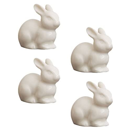 KAILIKETIY 4Pcs Weiße Kaninchendekoration Ist Wohnkultur Kaninchengarten Statue Figuren Künstliche Pflanzen Bunny Topiary Kit Großer Moss Bunny Solar Lights Outdoor Bunny Cage Fun Keramik von KAILIKETIY