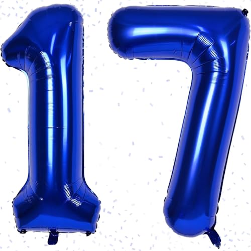 Luftballon 17. Geburtstag Zahl Luftballon 17 Marineblau Riesen Folienballon Zahl 100cm Geburtstagsdeko Junge Mädchen Ballon Zahl 17 zum Geburtstag. Geburtstagszahlen Luftballon Fliegt mit Helium von KAINSY