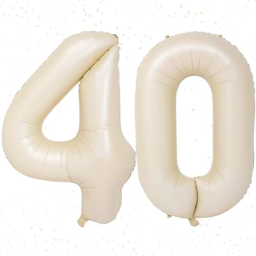 Luftballon 40. Geburtstag Zahl Luftballon 40 Beige XXL Riesen Folienballon Zahl 100cm Geburtstagsdeko Frau Groß Ballon Zahl 40 Deko zum Geburtstag. Geburtstagszahlen Luftballons, Fliegt mit Helium von KAINSY