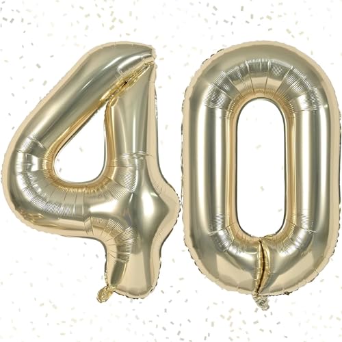 Luftballon 40. Geburtstag Zahl Luftballon 40 Champagner Gold Riesen Folienballon Zahl 100cm Geburtstagsdeko Männer Ballon Zahl 40 Deko zum Geburtstag. Geburtstagszahlen Luftballons, Fliegt mit Helium von KAINSY