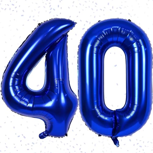 Luftballon 40. Geburtstag Zahl Luftballon 40 Marineblau Riesen Folienballon Zahl 100cm Geburtstagsdeko Männer Ballon Zahl 40 Deko zum Geburtstag. Geburtstagszahlen Luftballons, Fliegt mit Helium von KAINSY