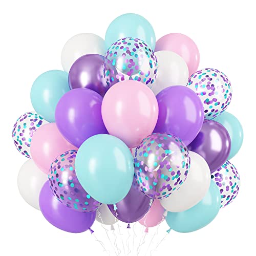 Rosa Lila Blaue Luftballons, 60Pcs Blau Lila Luftballons Meerjungfrau Party Dekorationen, Metallic Lila und Blau Rosa Luftballons, Meerjungfrau Luftballons für Mädchen Babyparty Geburtstag Party von KAINSY