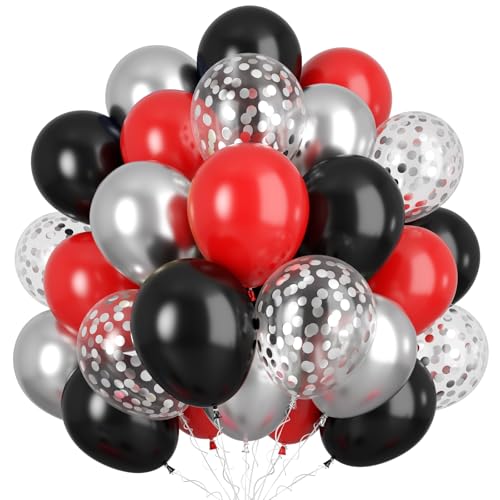 Rot Silber Luftballons, 60Pcs Rot Silber Geburtstag Ballons, Metallic Silber Rot und Schwarz Ballons, Rot Silber Ballons für Jungen Mädchen Babyparty Frauen Männer Geburtstag Party Dekorationen von KAINSY