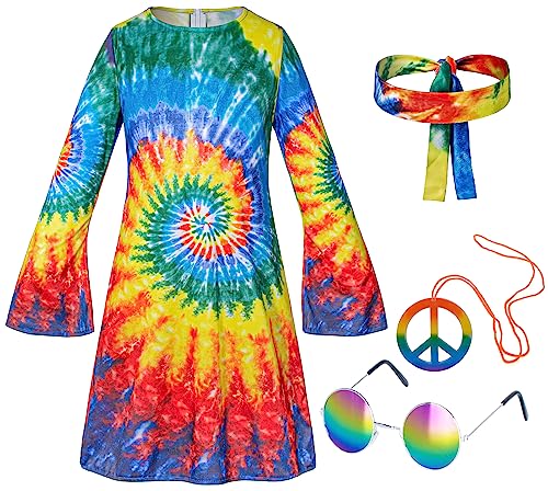 Hippie-Kostüm für Mädchen, 60er-, 70er-Jahre-Stil, buntes Kleid, Kinderparty, Halloween, Cosplay, 4–6 Jahre von KAIPUTE