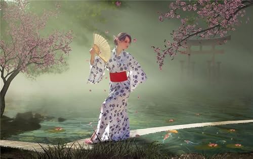 Japanische Kimono-Fächerfrau - 4000-Teiliges Puzzle, Wunderschönes Illustrations-Puzzle, Familien-Puzzle, Heimdekoration, 4000-Teiliges Puzzle Mit Naturlandschaft von KAIXIUPuzzle