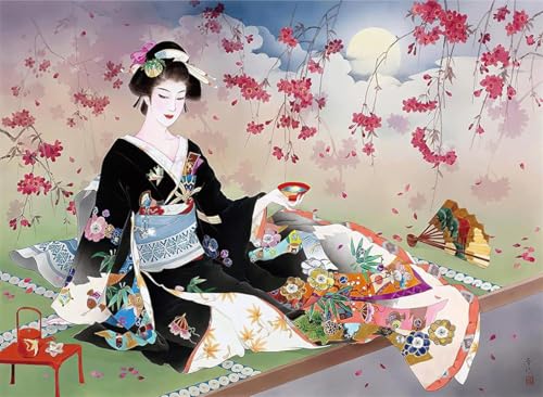 Kimono-Fan-Geisha - 300-Teiliges Puzzle, Geeignet Für Puzzle-Liebhaber Mit Familie Und Freunden, Logisches Denktrainings-Puzzle, Unterhaltungsspielzeug Für Erwachsene, Die Zufriedenstellends von KAIXIUPuzzle