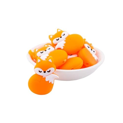 1/5 Stück Silikon Mini Fuchs Baby Anhänger Silikon Perle Tier Baby Kinderartikel Spielzeug-5 Stück Mini Fuchs orange von KALGHI