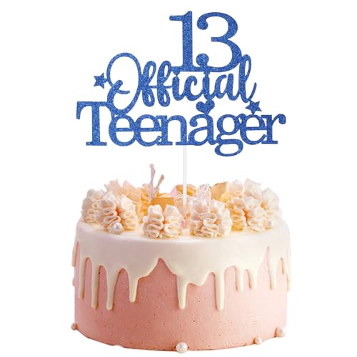 13. Official Teenager Kuchen 13. Geburtstag Tortendeko Blau, Official Teenager Glänzend Kuchen Topper Kuchendeko für 13. Mädchen, Junge, Cupcake, Kuchendeckel von KALIONE