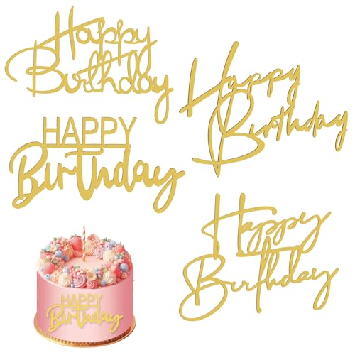 8 Stück 4 Stile Acryl goldene doppelseitige Glitzerbuchstaben Geburtstagskuchendekorationen Cake Topper Happy Birthday, Happy Birthday Tortendeko goldener Kuchenaufsatz Kuchenbuchstaben von KALIONE